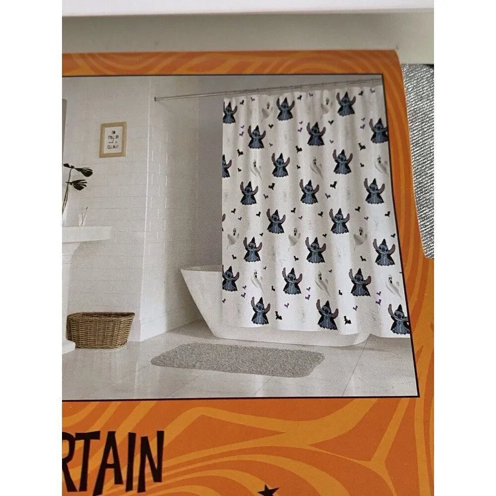 Disney Halloween Lilo Stitch Fabric Shower Curtain Witch Spider Web 72 X 72” NEW